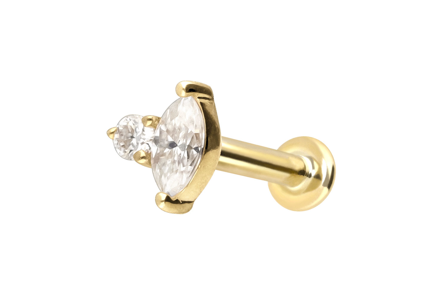 14 Karat Gold Labret Piercing mit Push Fit MOISSANIT-DESIGN